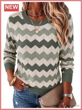Womens Crew Neck Long Sleeve Knit Pullover Sweater Casual Fall Outfit